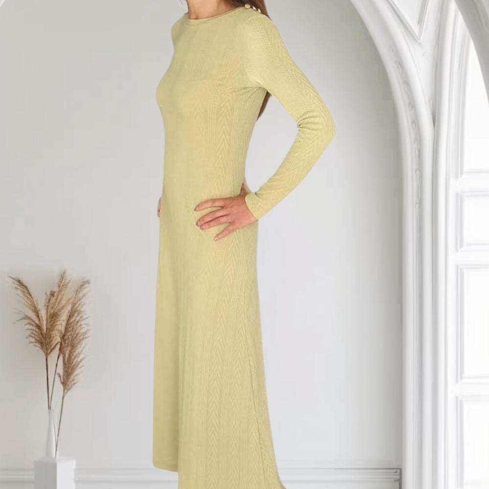 Elegant Yellow Long Sleeve Dress